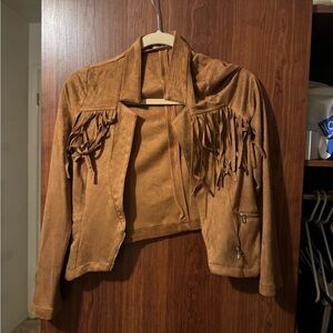 Fashion Nova Brown Leather Fringe Jacket